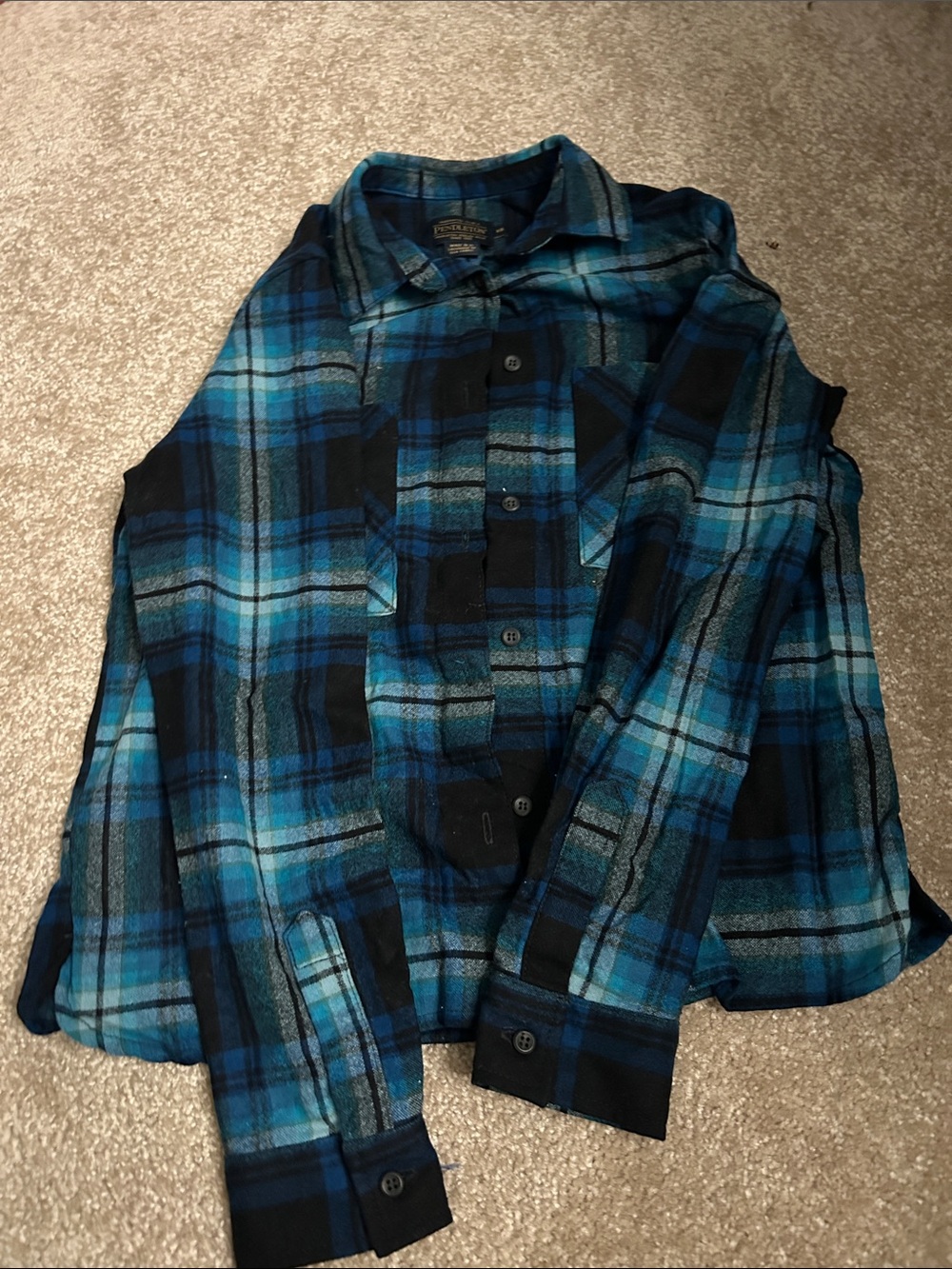 Pendleton Blue and Black Plaid Flannel Shirt